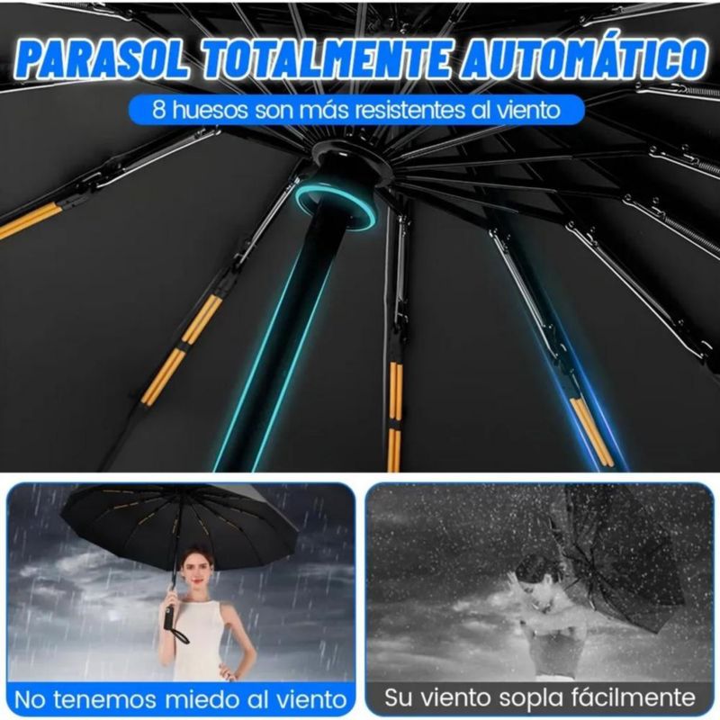 Paraguas Sombrilla Protección Uv Automático Con 24 Varillas Negro