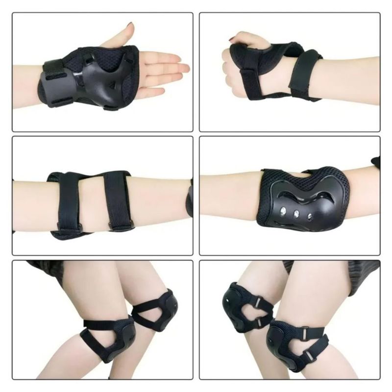 Equipo De Protección Rodilla Codo Mano Patinaje Para Niño 7pzas Negro