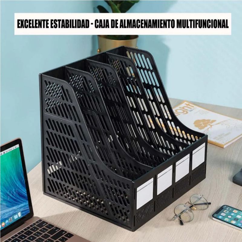Revistero 4 Compartimentos Documentos Oficina Escuela 2pzs Negro