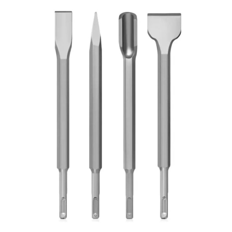 Kit Cincel Taladro Rotomartillo Concreto Gurbia 25 cm 4pz Plata