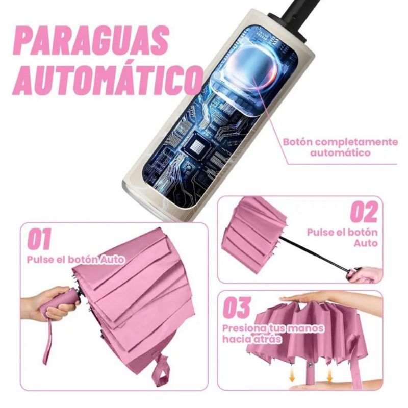 Paraguas Sombrilla Protección Uv Automático Con 12 Varillas Rosa