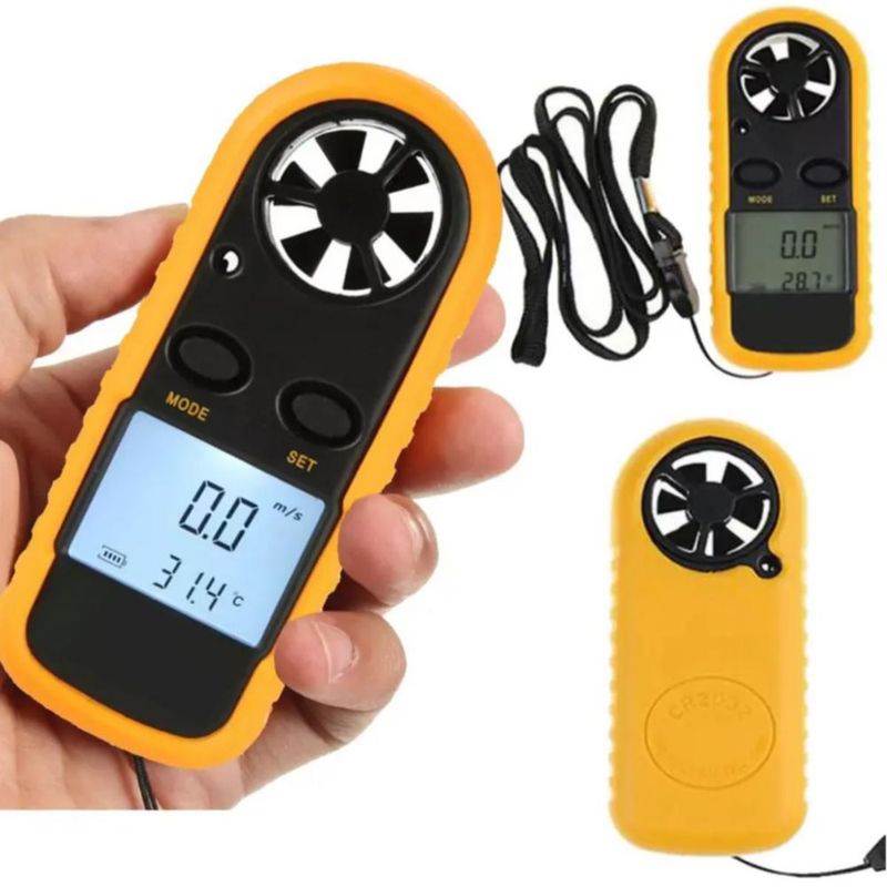Medidor Portátil de Viento Digital Termómetro Negro-Amarillo