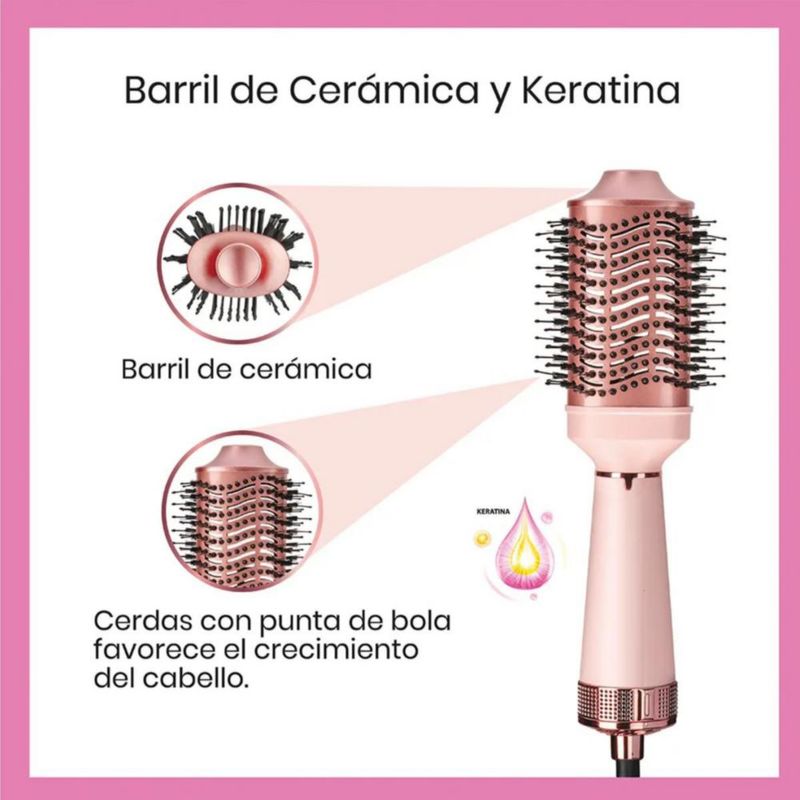 Cepillo Eléctrico Barril Secador Voluminizador Keratina Ceramica Color Rosa
