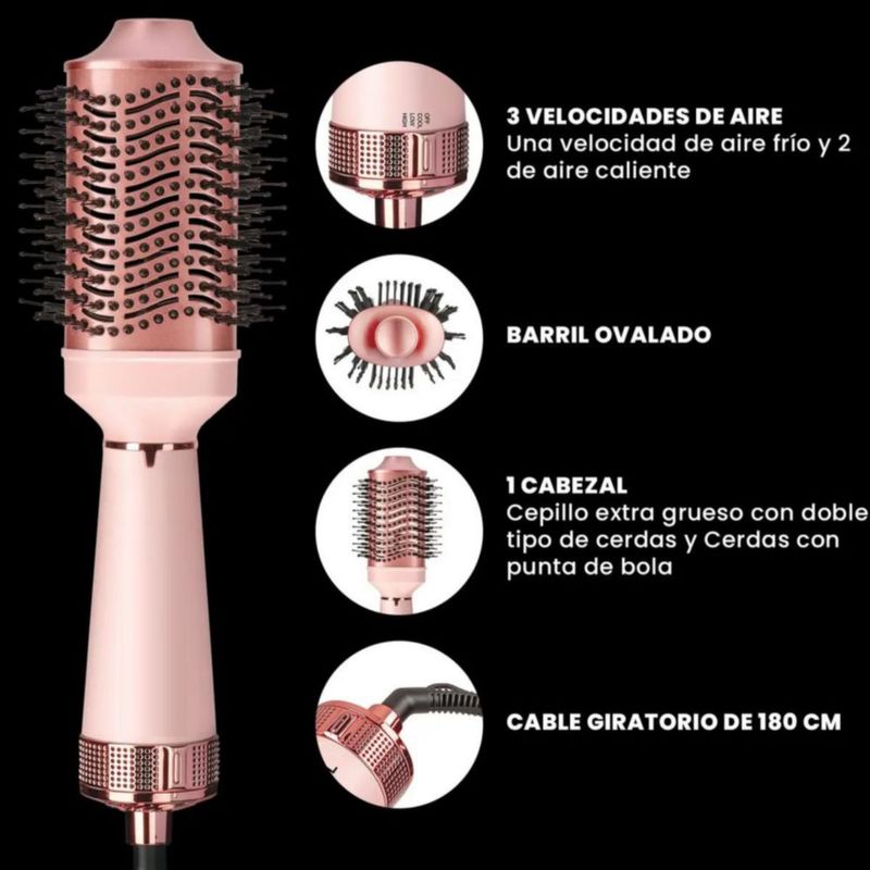 Cepillo Eléctrico Barril Secador Voluminizador Keratina Ceramica Color Rosa