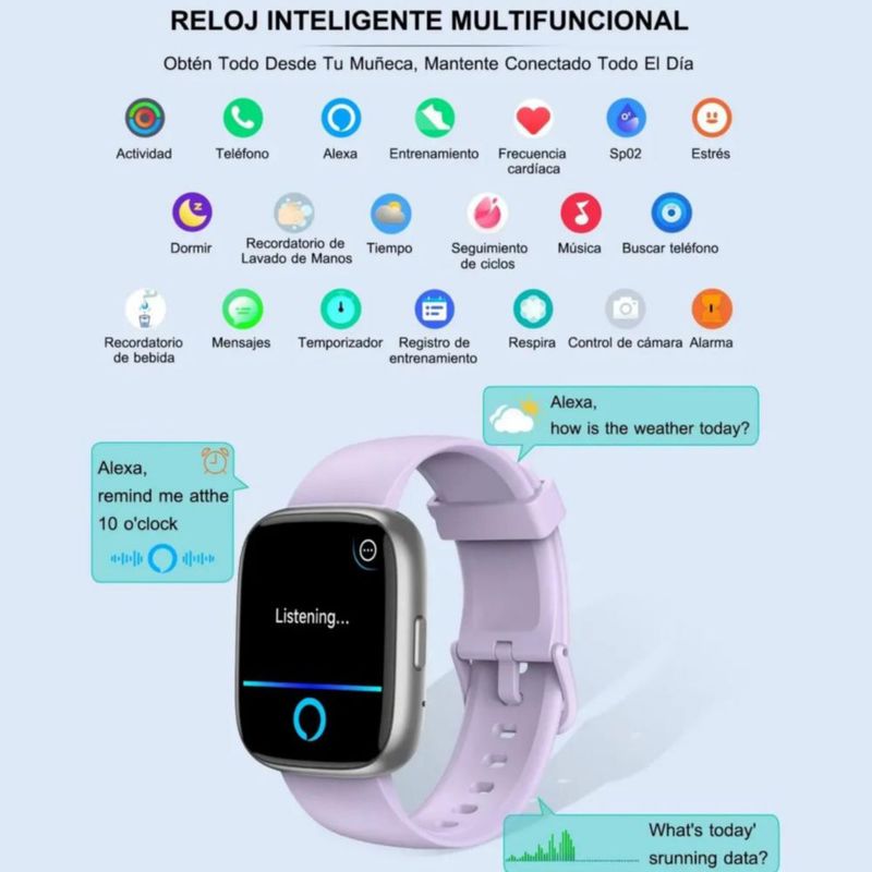 Reloj Inteligente Smartwatch Llamadas Bluetooth Para Alexa Violeta