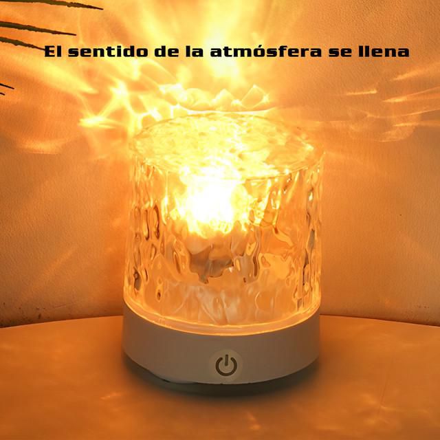 Lámpara de Mesa con Efecto de Llama Circular y Proyección de Ondas de Agua,Luz Nocturna para Dormitorio,Ambiente Relajante.HOGAWAY