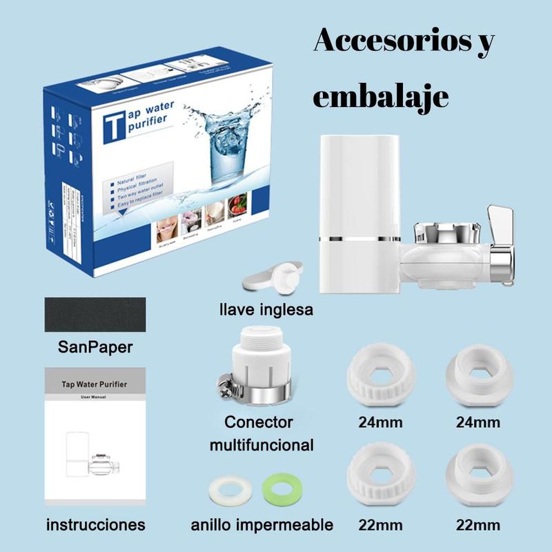 Filtro de Agua para Grifo de Uso Doméstico,Purificador de Agua Potable,Ideal para Cocina, Baño y Agua Corriente.BLANCO.HOGAWAY
