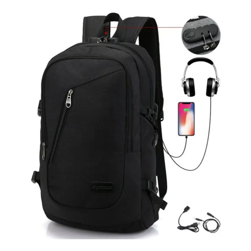 Mochila Antirrobo Carga Usb Impermeable Escolar Color Negro