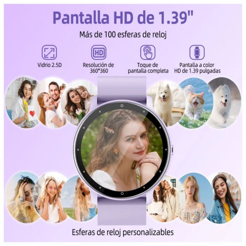 Reloj inteligente Smartwatch impermeable con correa de silicona, Color Morado
