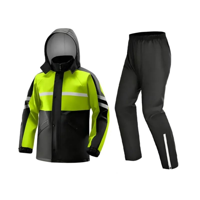 Impermeable Motociclista Reflejante Para Lluvia Con Capucha, Color  verde / negro XL