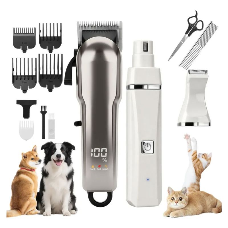 Maquina Rasuradora Perros Y Gatos Inalámbrico Cortador Pelo, Color Gris