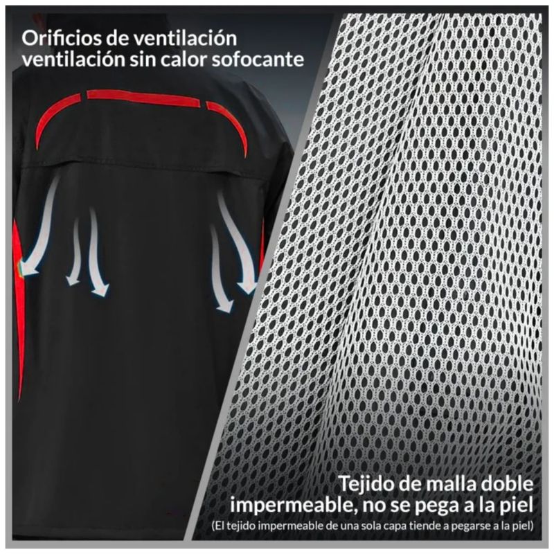 Impermeable Motociclista Reflejante Para Lluvia Con Capucha XL, Color  Negro con Rojo