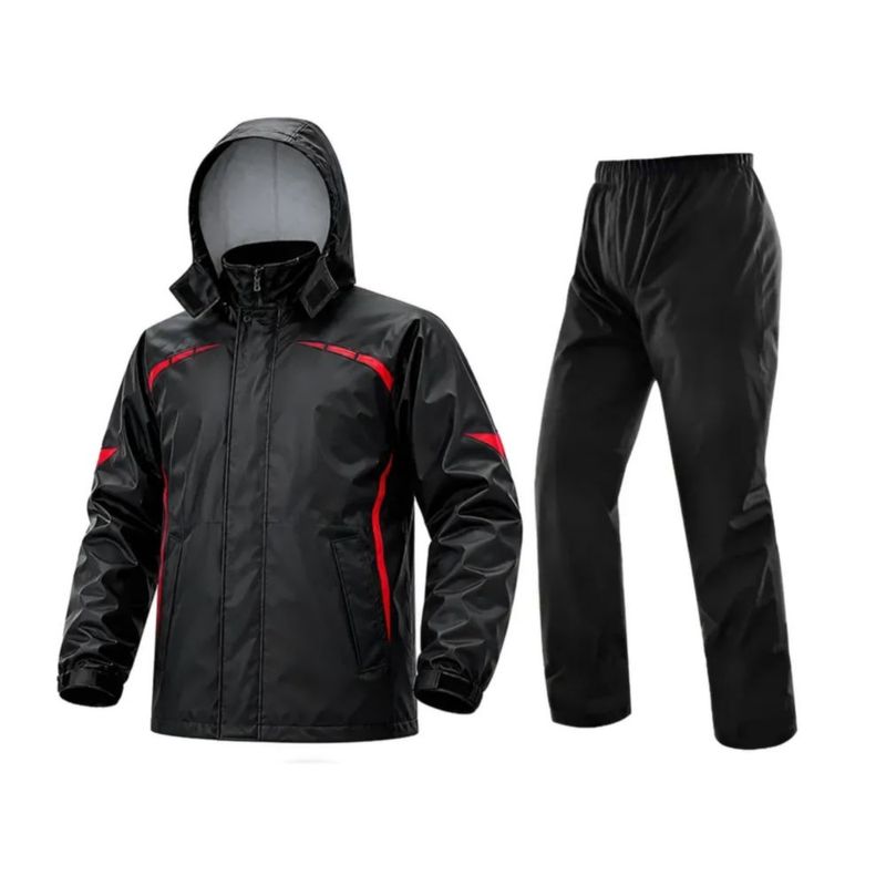 Impermeable Motociclista Reflejante Para Lluvia Con Capucha XL, Color  Negro con Rojo
