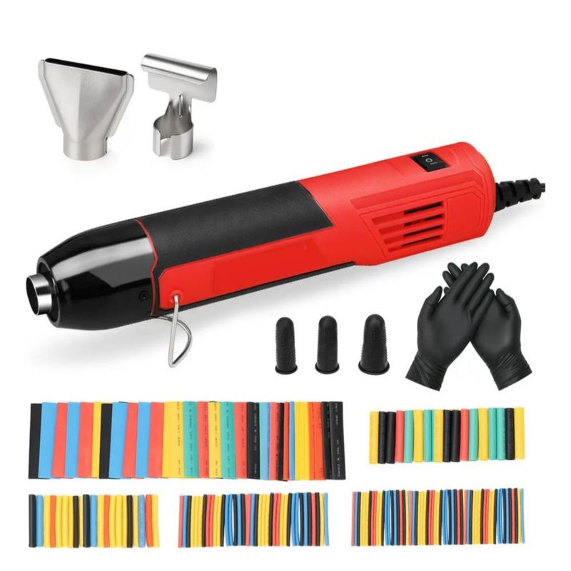 Mini Pistola De Calor 350w Temperatura Regulable Con 2 Boquillas Color Rojo