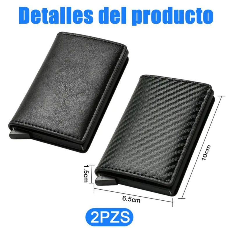 2pzs Cartera para Hombre, Antirrobo Billetera Tarjetero Color Negro