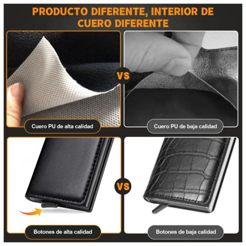 2pzs Cartera para Hombre, Antirrobo Billetera Tarjetero Color Negro