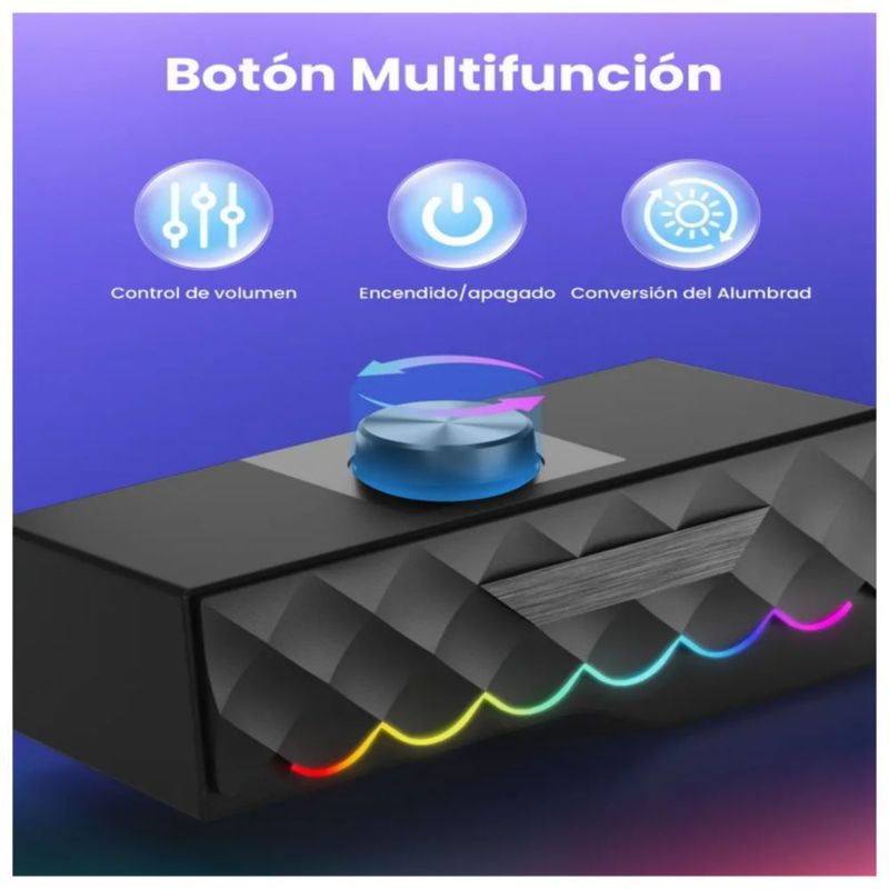 Bocina Gamer  Desmontable 2 en 1 con LED RGB para PC y Laptop, Color Negro