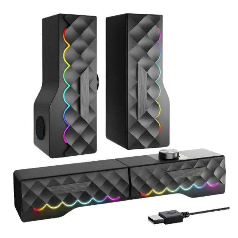 Bocina Gamer  Desmontable 2 en 1 con LED RGB para PC y Laptop, Color Negro