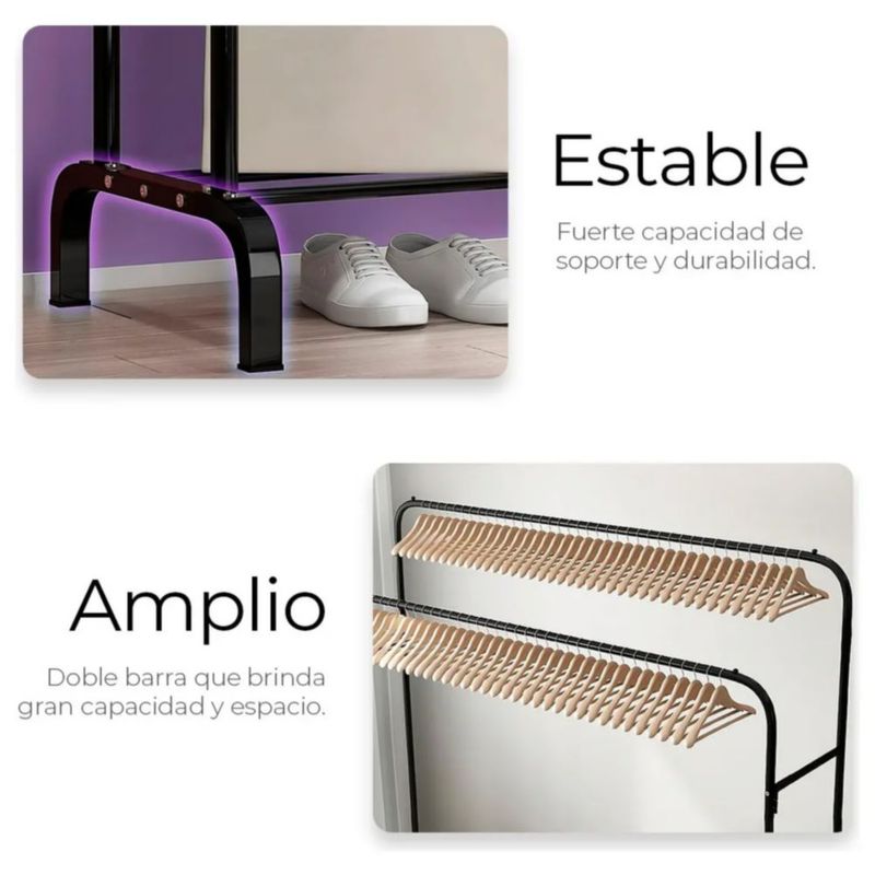 Perchero Elegante Organizador De Ropa Closet Doble Armario, Color  Negro