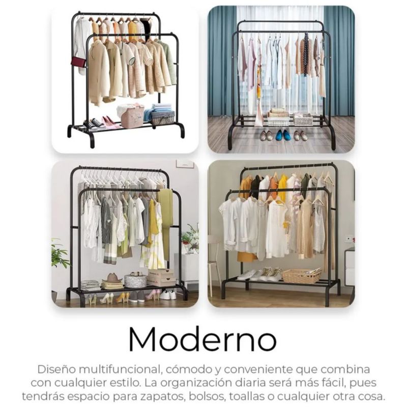 Perchero Elegante Organizador De Ropa Closet Doble Armario, Color  Negro