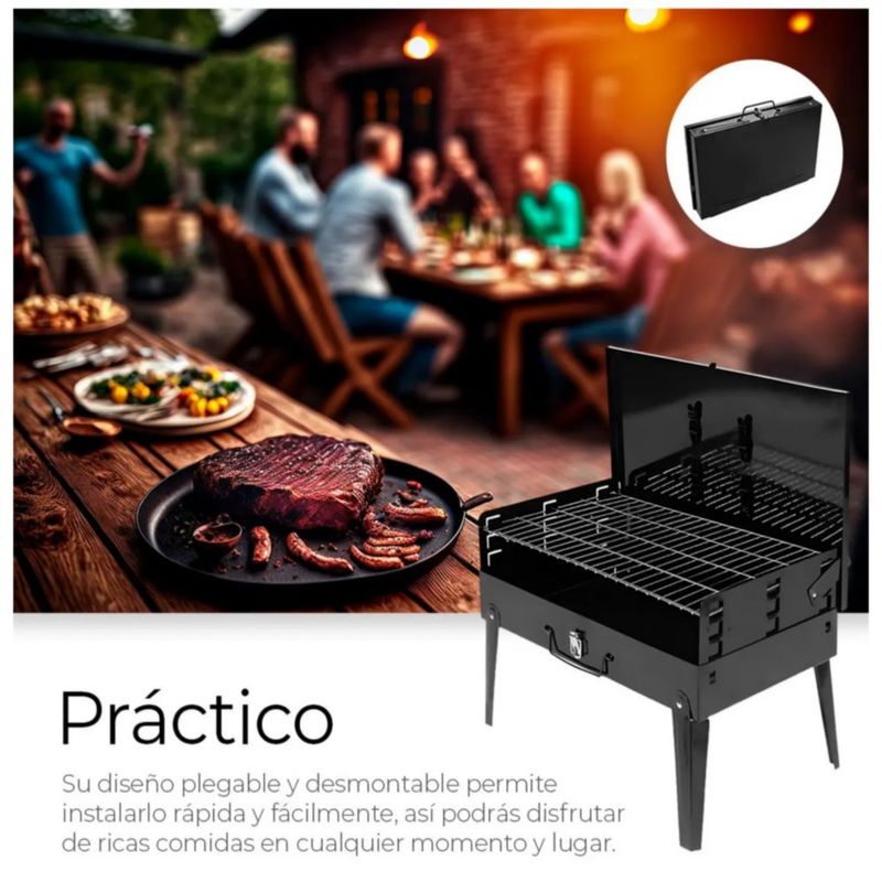 Parrilla Asador Plegable Con Accesorios Camping Portátil, Color Negro