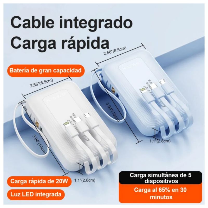 Power Bank Batería Portátil 10000mah Pd 20w Carga Rápida, Color Blanco