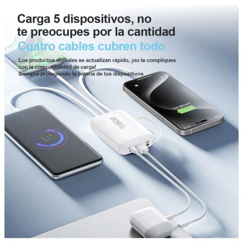 Power Bank Batería Portátil 10000mah Pd 20w Carga Rápida, Color Blanco