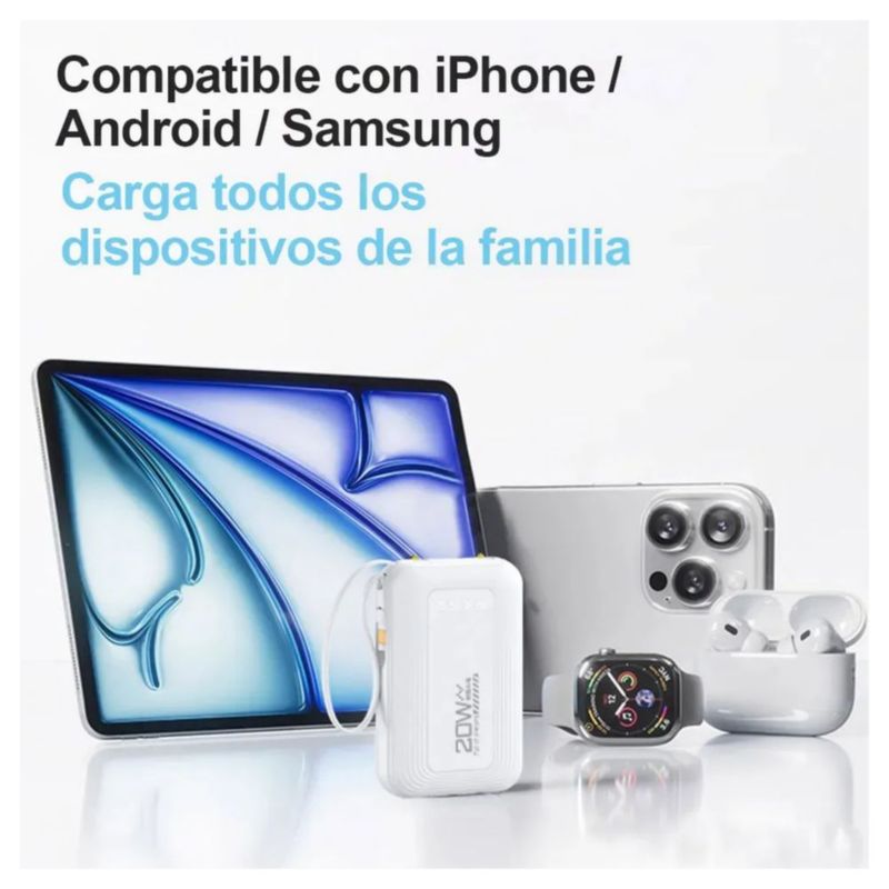 Power Bank Batería Portátil 10000mah Pd 20w Carga Rápida, Color Blanco