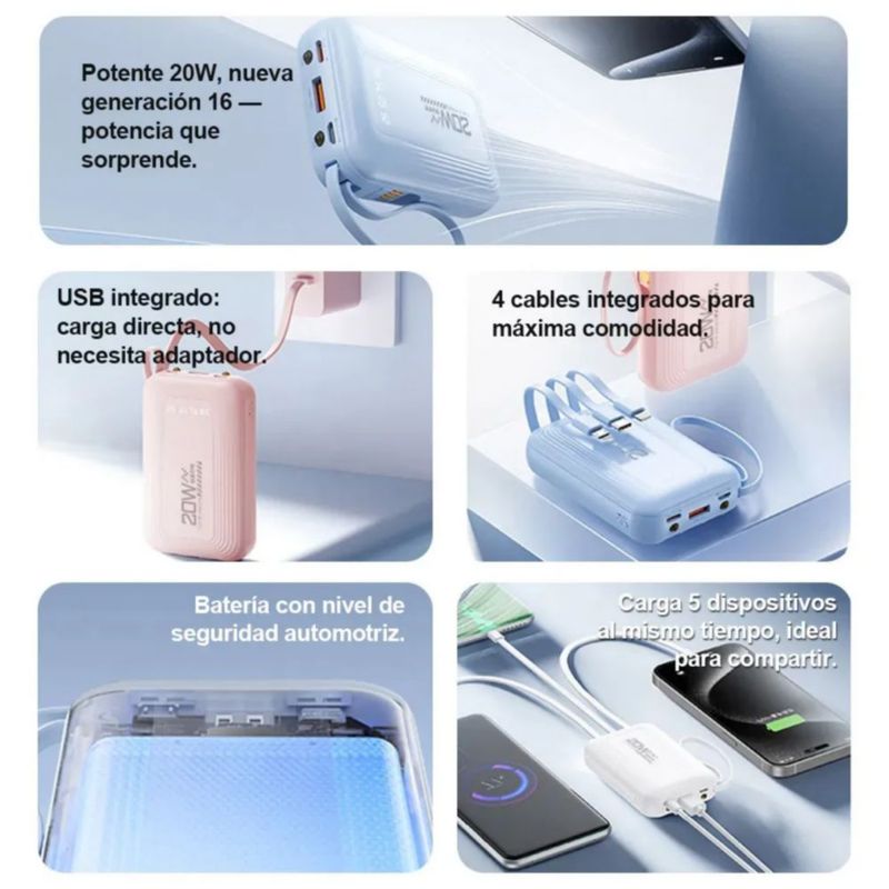 Power Bank Batería Portátil 10000mah Pd 20w Carga Rápida, Color Blanco