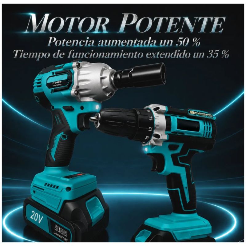 Taladro tornillador Inalámbrico Juego Llaves Impacto azul 2 pz, Color Azul