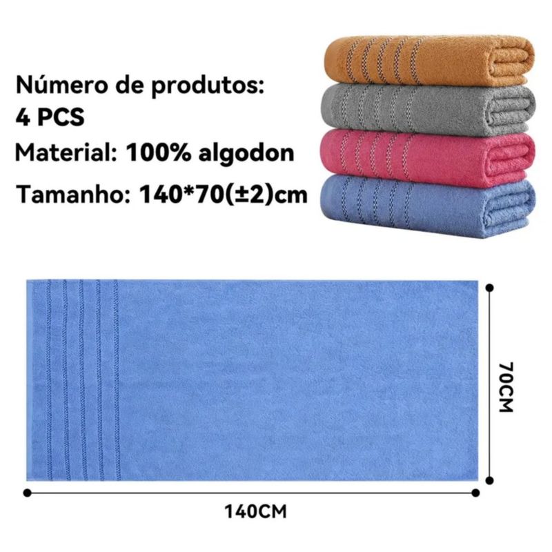 4pcs Juego De Toallas Y Toallas Baño Completo Grande 140x70cm Color azul, gris, rosa y marron