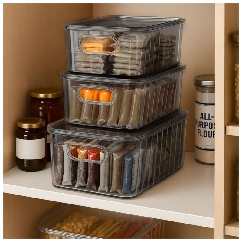 Set De 3 Cajas De Almacenamiento Con Tapa Apilables, Color Negro