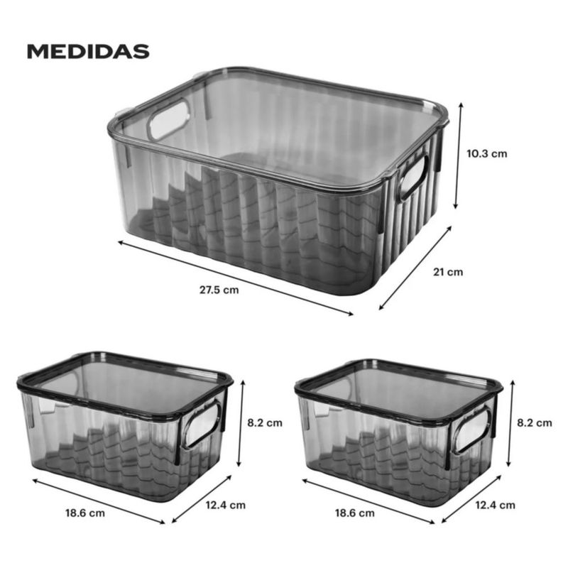 Set De 3 Cajas De Almacenamiento Con Tapa Apilables, Color Negro