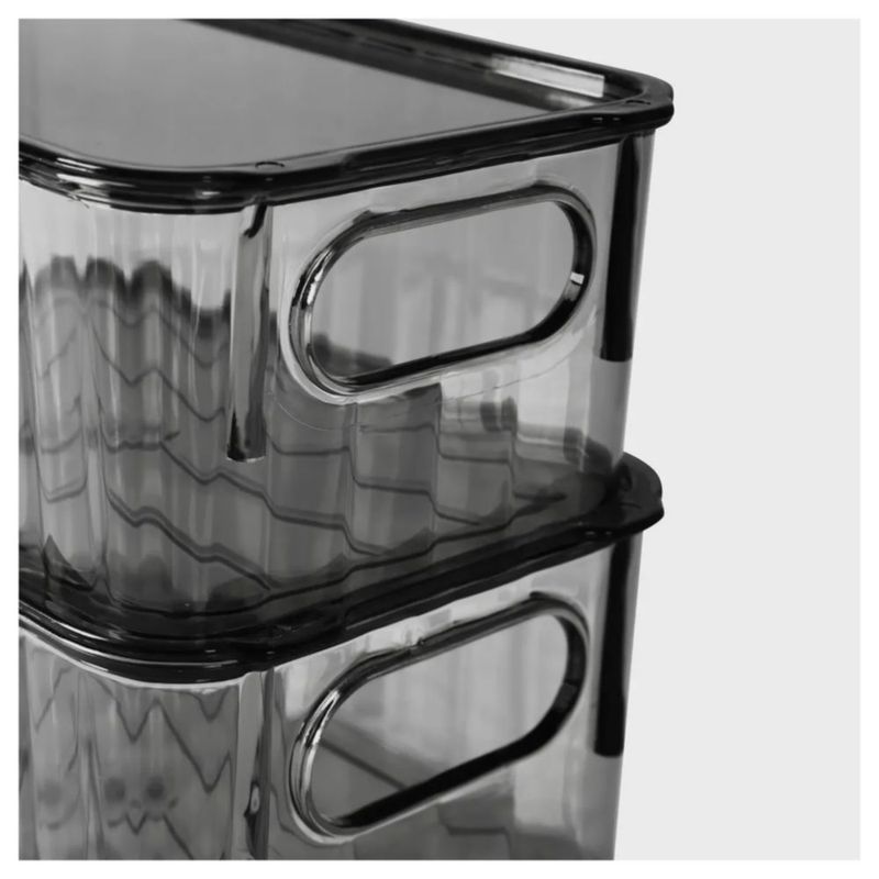 Set De 3 Cajas De Almacenamiento Con Tapa Apilables, Color Negro