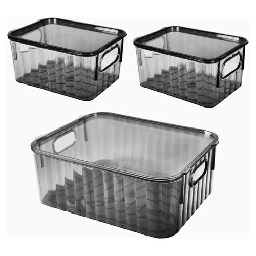 Set De 3 Cajas De Almacenamiento Con Tapa Apilables, Color Negro