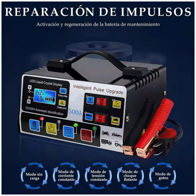 Cargador De Batería 12/24v Automotriz Moto Automático Auto, Color Negro
Negro"