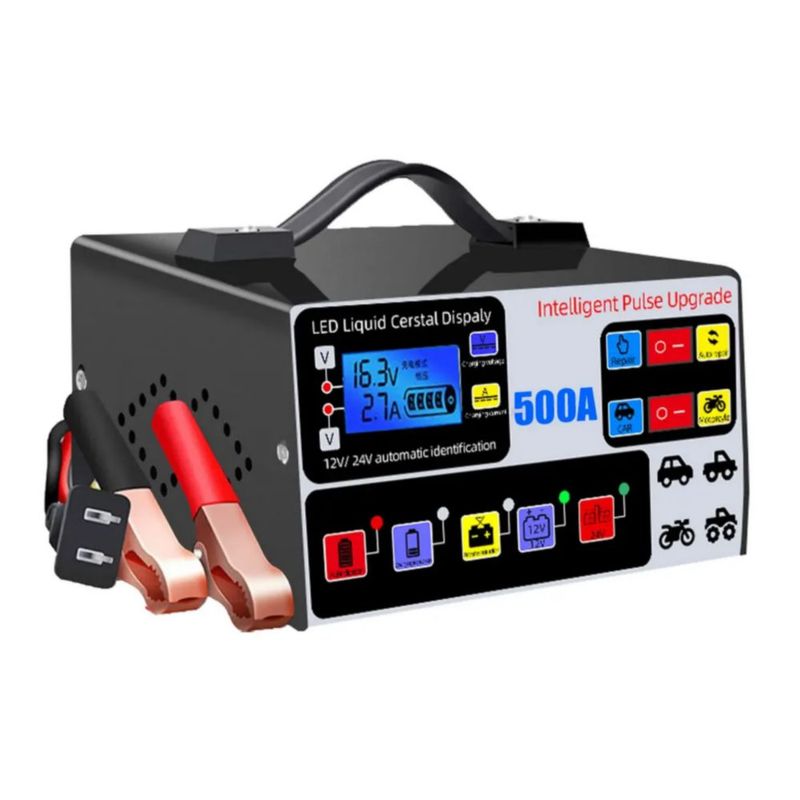 Cargador De Batería 12/24v Automotriz Moto Automático Auto, Color Negro
Negro"