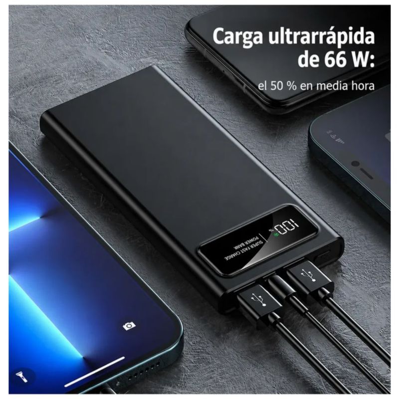 Power Bank 20000mah Batería Portátil 66w Carga Rápida, Color Negro