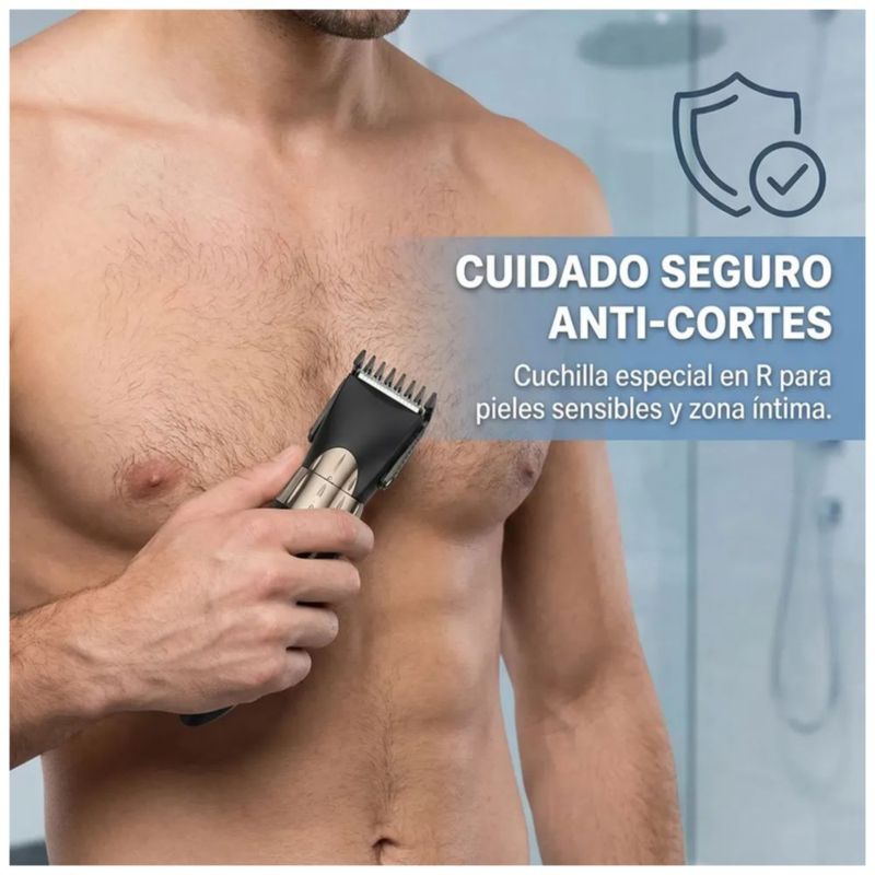 Rasuradora Eléctrica para Hombre, Máquina Cortar Cabello y Vello Corporal con Cuchilla Segura Anti-Cortes Color Negro