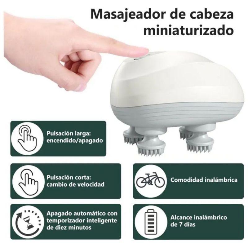 Mini Masajeador De Cabeza Portátil Recargable, Color Blanco
