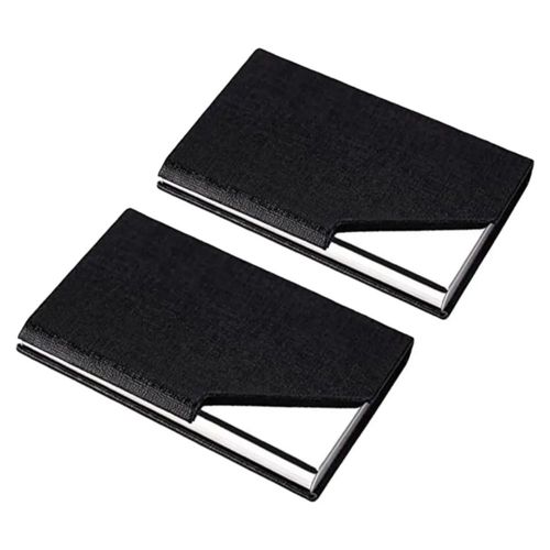 2 Piezas Porta Tarjetas De Piel Y Acero Inoxidable, Color Negro