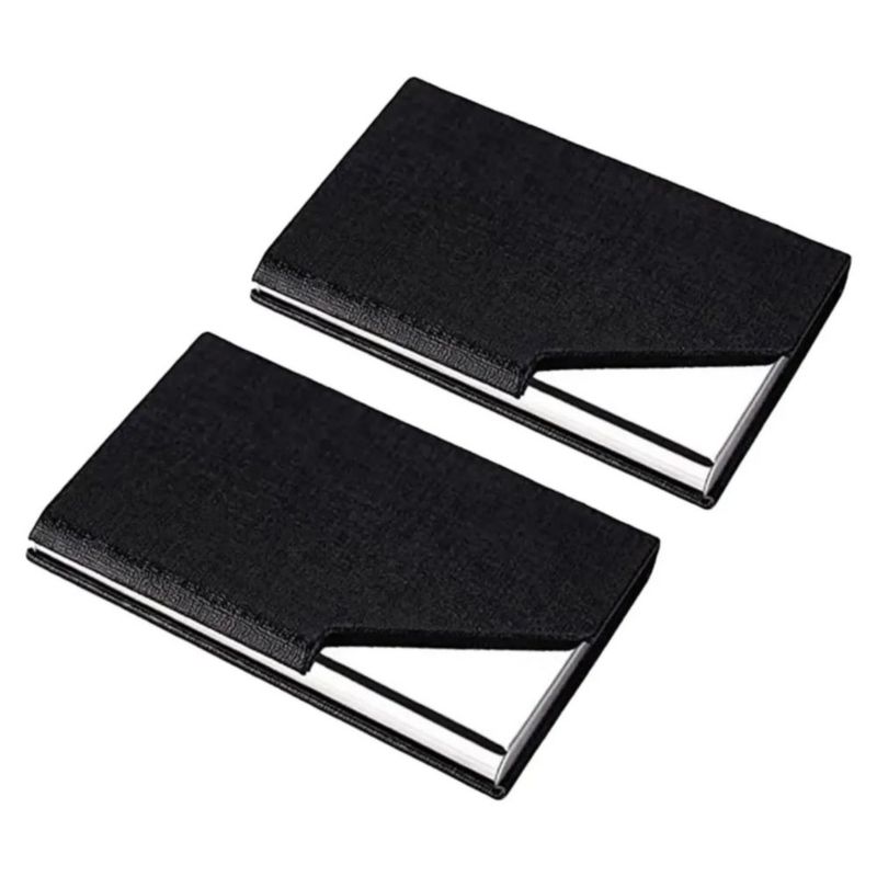 2 Piezas Porta Tarjetas De Piel Y Acero Inoxidable, Color Negro