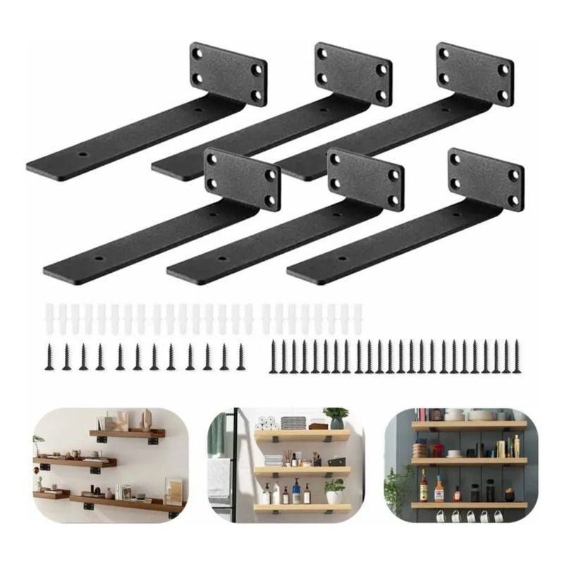 6 Pcs 30cm Mensulas Para Repisa Flotante Tipo T Soportes, Color Negro