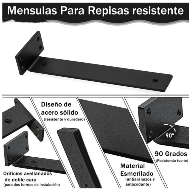 6 Pcs 30cm Mensulas Para Repisa Flotante Tipo T Soportes, Color Negro