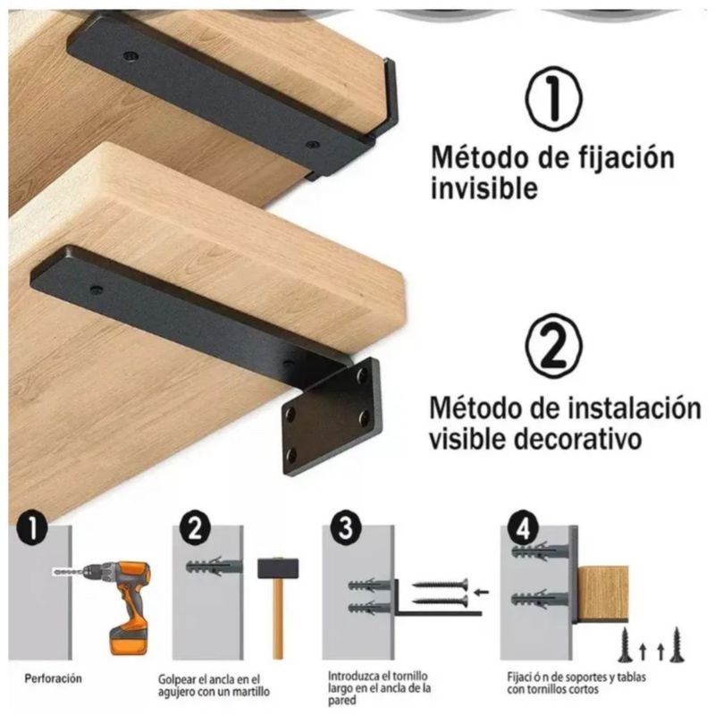 6 Pcs 30cm Mensulas Para Repisa Flotante Tipo T Soportes, Color Negro