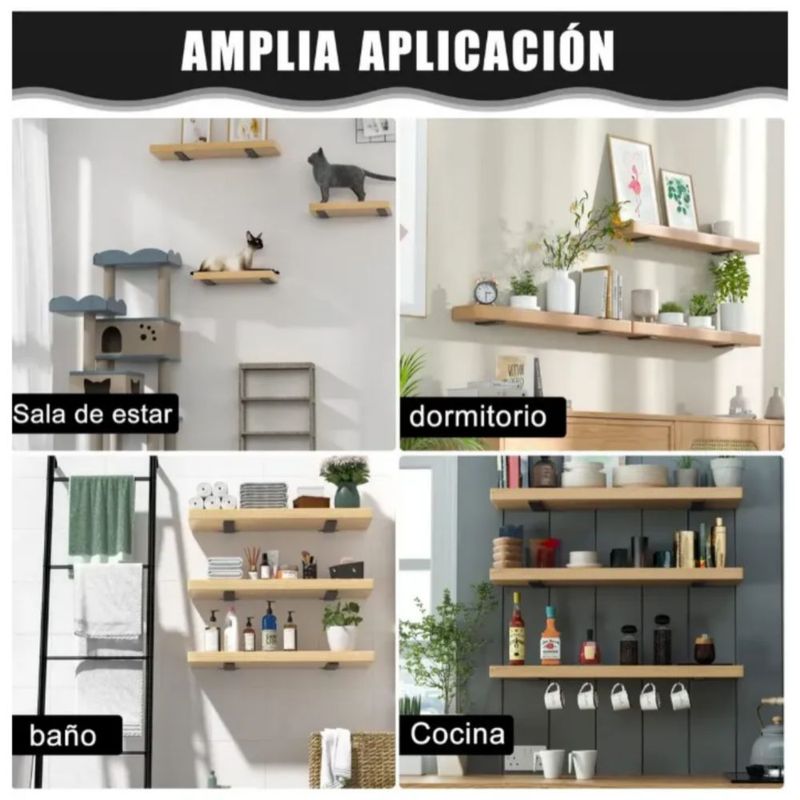 6 Pcs 30cm Mensulas Para Repisa Flotante Tipo T Soportes, Color Negro