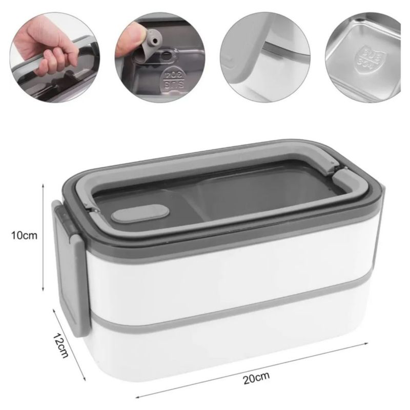 Contenedor Lonchera Box Lunch Doble Acero Térmica Hermético, Color Azul agua