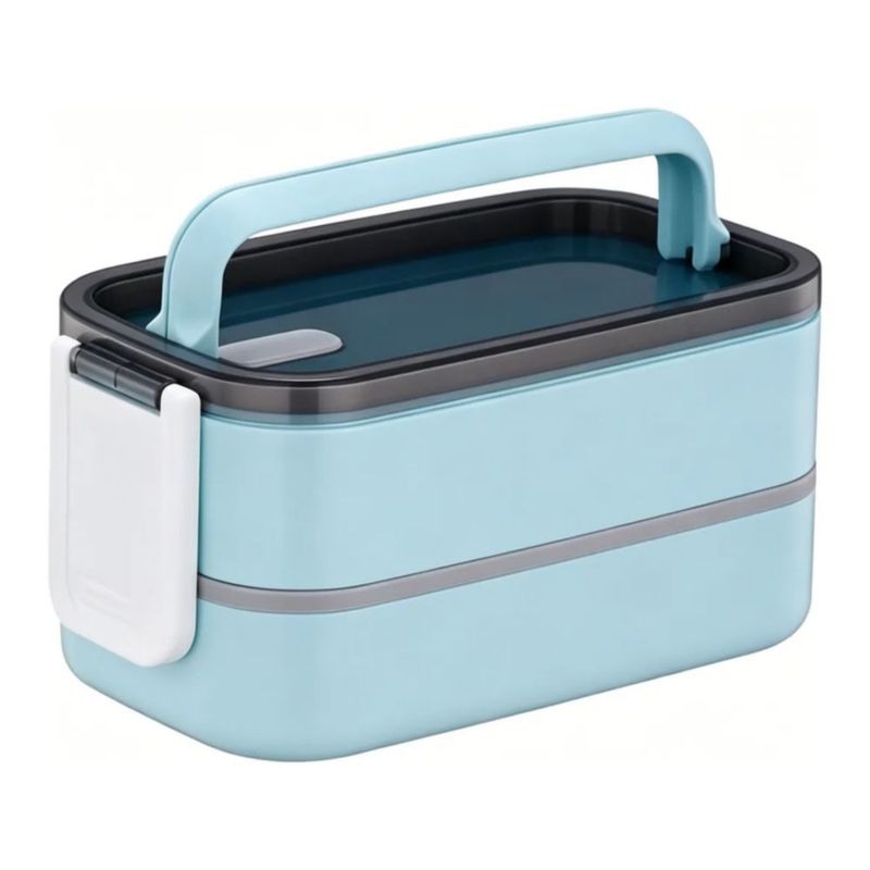 Contenedor Lonchera Box Lunch Doble Acero Térmica Hermético, Color Azul agua