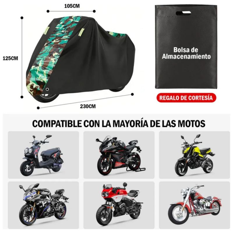 Funda Motocicleta Impermeable Grueso, Color Negro Camuflaje