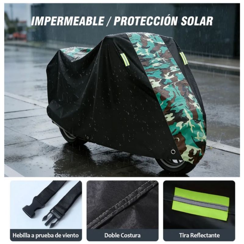 Funda Motocicleta Impermeable Grueso, Color Negro Camuflaje